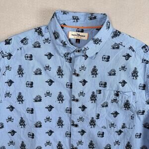 Pacific Marlin Men's Medium Blue Pirate Skull Print Button Up Shirt
